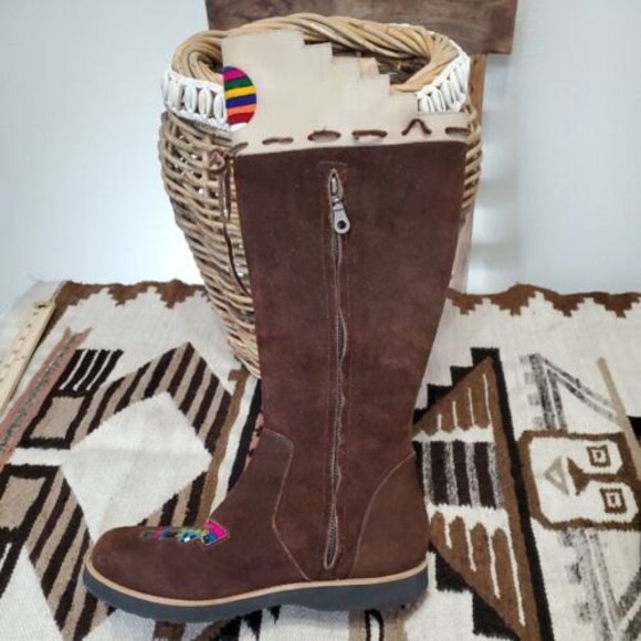 Fortress of Inca Tall Boots Suede Brown Motifs Tribal Boho Hippie Women 7 Peru - Picture 6 of 12